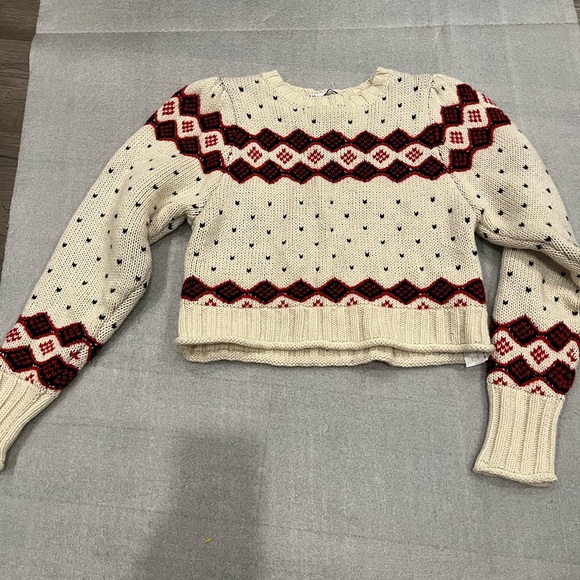 [S]Zara Geometric Holiday Wool Blend Cropped Sweater - Picture 3 of 10